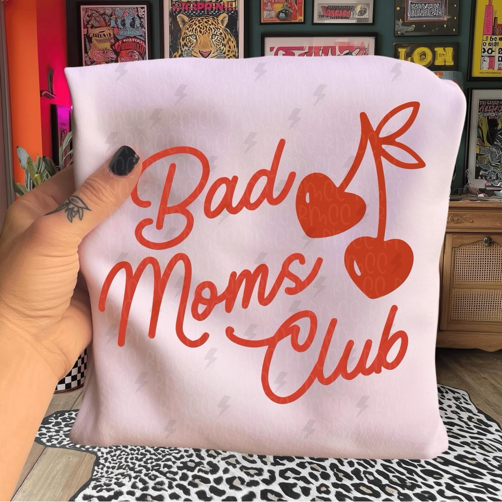 Bad Moms Club Pink Tee With Red Cherry Graphic Small-3x